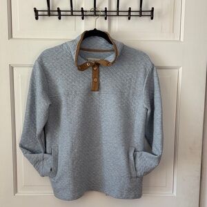 Koolaburra Blue Quilted Quarter Snap-Up Sweater with Brown Trim